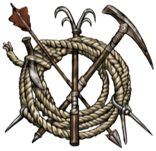 Feral Trail emblem — crossed pick and spears bound in drover&rsquo;s rope